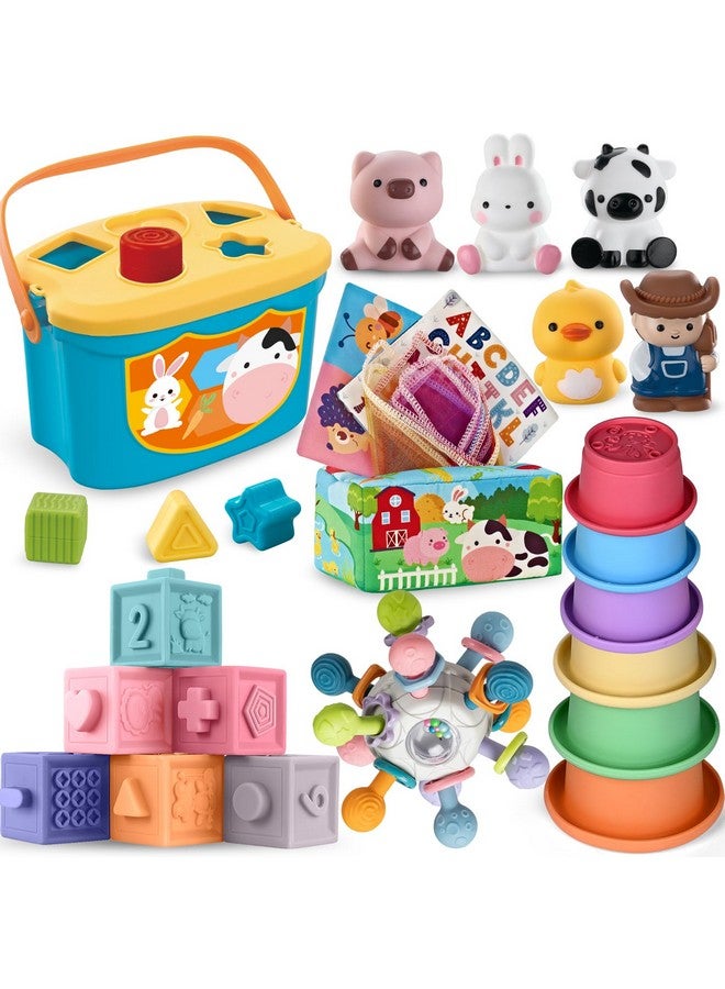 spring flower Baby Toys, 0-6 6-12months Baby Toys for Toddlers, Infant Gifts for Toddlers, Teething & Stacking Building Block Cups & Tissue Box & Sensory Bin for Development 6 in 1 Montessori Infant - Image 1