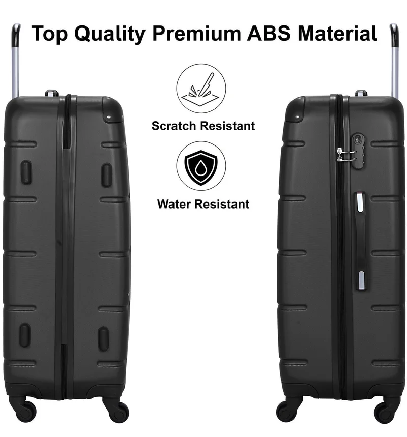 Senator Black Hard Case Travel Bags Trolley Luggage Set of 3 ABS Lightweight Suitcase with 4 Spinner Wheels A1012, Black  | Best Price UAE