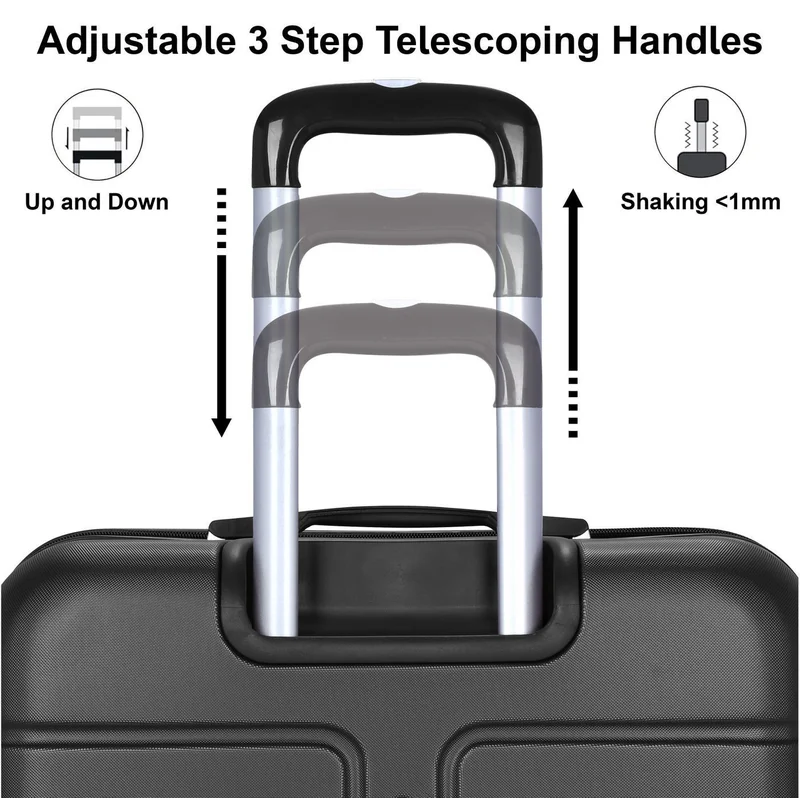 Senator Black Hard Case Travel Bags Trolley Luggage Set of 3 ABS Lightweight Suitcase with 4 Spinner Wheels A1012, Black  | Best Price UAE
