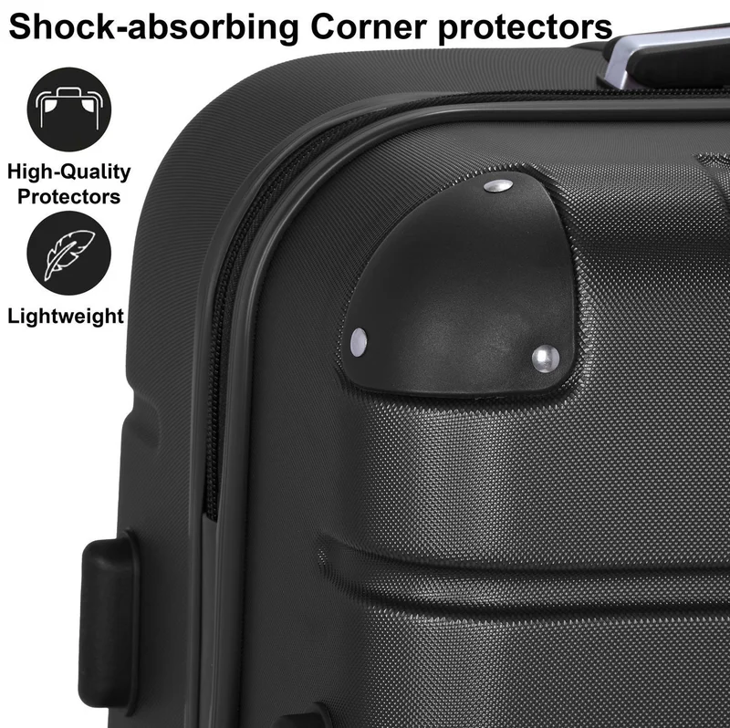 Senator Black Hard Case Travel Bags Trolley Luggage Set of 3 ABS Lightweight Suitcase with 4 Spinner Wheels A1012, Black  | Best Price UAE