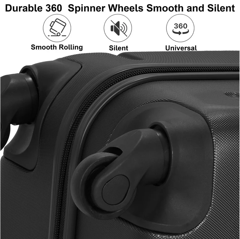 Senator Black Hard Case Travel Bags Trolley Luggage Set of 3 ABS Lightweight Suitcase with 4 Spinner Wheels A1012, Black  | Best Price UAE