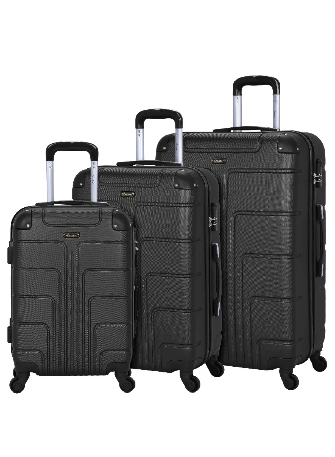 SENATOR Hard Case Travel Bags Trolley Luggage Set of 3 ABS Lightweight Suitcase with 4 Spinner Wheels A1012, Black