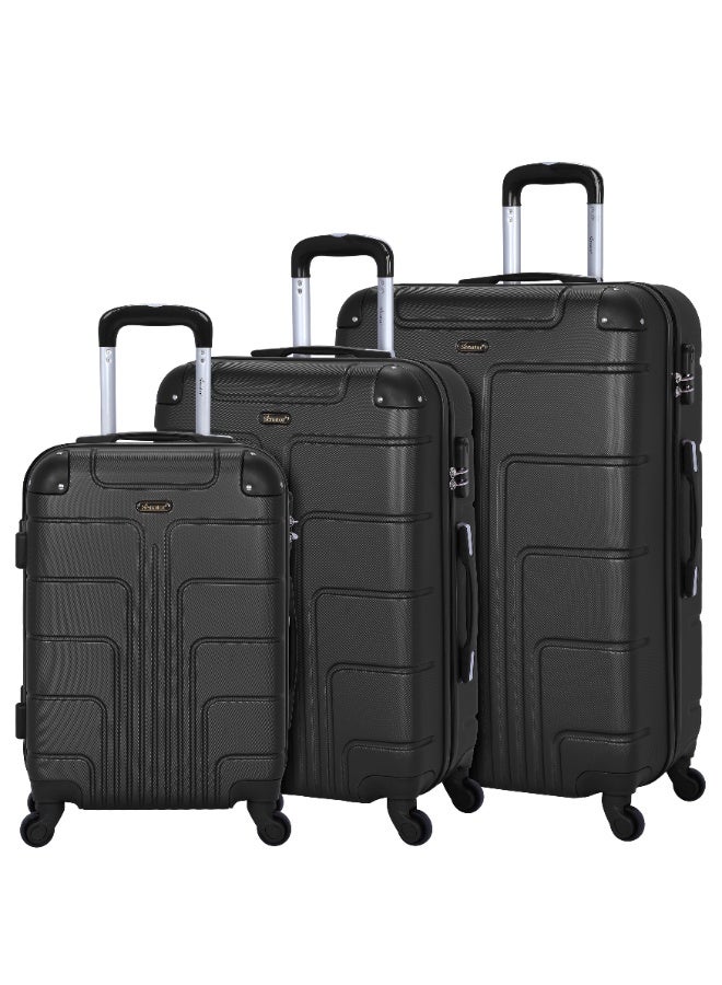 SENATOR Hard Case Travel Bags Trolley Luggage Set of 3 ABS Lightweight Suitcase with 4 Spinner Wheels A1012, Black - Image 1