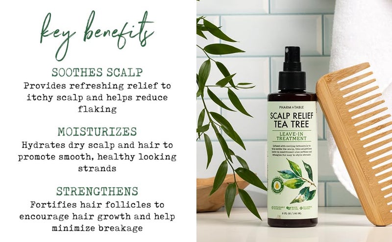 Pharm to Table Leave In Conditioner Spray - Tea Tree Scalp Treatment - Anti-Dandruff and Dry & Itchy Scalp Treatment, Hydrating & Medicated Formula for Psoriasis and Scalp Care - Detangles & Nourishes Hair. - Image 1