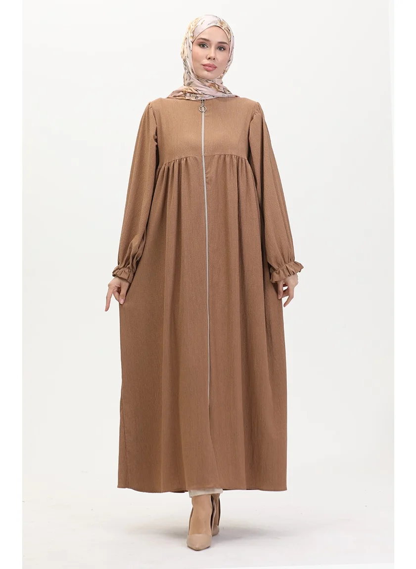 Sefa Merve Robadan Pleated Abaya 1052-05 Milk Coffee