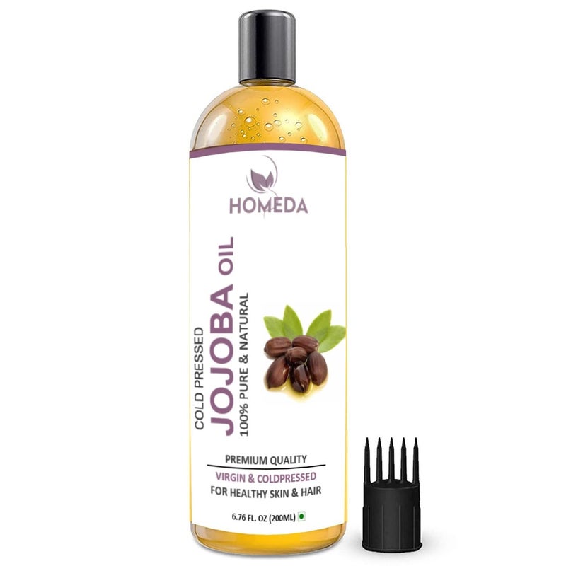 Homeda Cold Pressed Jojoba Oil for Hair Growth Face Glow Skin 200 ml 100 Pure Organic Virgin Unrefined - Image 1