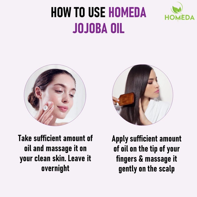 Homeda Cold Pressed Jojoba Oil for Hair Growth Face Glow Skin 200 ml 100 Pure Organic Virgin Unrefined - Image 2