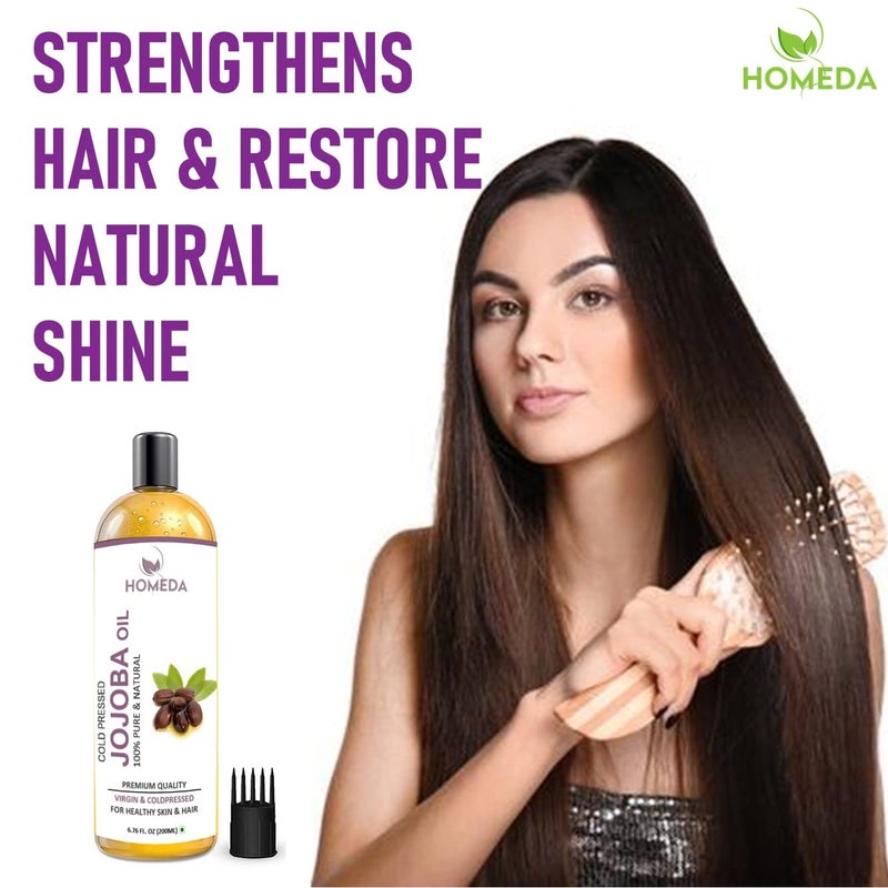 Homeda Cold Pressed Jojoba Oil for Hair Growth Face Glow Skin 200 ml 100 Pure Organic Virgin Unrefined - Image 3