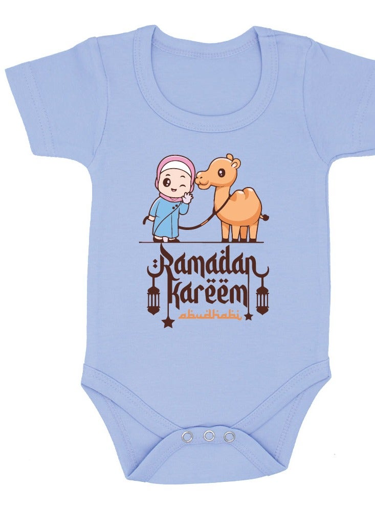 PRINTSHOP4ME My First Ramadan Abu Dhabi Printed Outfit - Romper for Newborn Babies - Short Sleeve Cotton Baby Romper for Baby Girls - Celebrate Baby's First Ramadan in Style  - Image 1