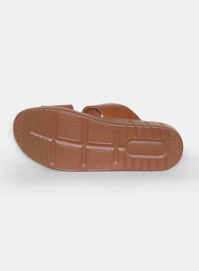 BOTELI Men's Leather Slide Sandals, Summer Breathable Perforated Two Strap Slippers, Outdoor Non Slip Thick Sole Casual Sandals - Image 4