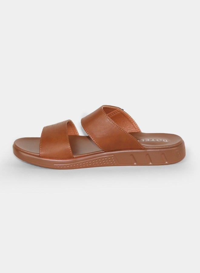 BOTELI Men's Leather Slide Sandals, Summer Breathable Perforated Two Strap Slippers, Outdoor Non Slip Thick Sole Casual Sandals - Image 5