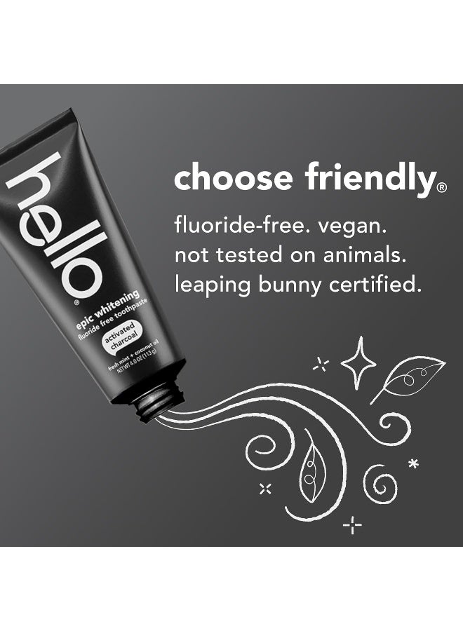 Hello Activated Charcoal Toothpaste, Fluoride Free with Activated Charcoal, Teeth Whitening Toothpaste with Fresh Mint and Coconut Oil, No SLS, Vegan, Gluten Free, 3 Pack, 4 OZ Tubes - Image 3