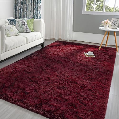 Pettop Fluffy Burgundy Rug for Bedroom Living Room 4x6 Feet Super Soft Shaggy Plush Fuzzy Rugs for Girls Kids Boys NonSlip and Washable Rug for Nursery Classroom Carpet for Rooms Decor - Image 1