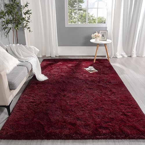 Pettop Fluffy Burgundy Rug for Bedroom Living Room 4x6 Feet Super Soft Shaggy Plush Fuzzy Rugs for Girls Kids Boys NonSlip and Washable Rug for Nursery Classroom Carpet for Rooms Decor - Image 3
