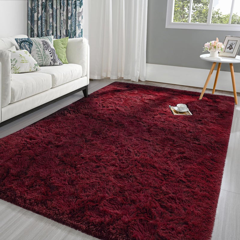 Pettop Fluffy Burgundy Rug for Bedroom Living Room 4x6 Feet Super Soft Shaggy Plush Fuzzy Rugs for Girls Kids Boys NonSlip and Washable Rug for Nursery Classroom Carpet for Rooms Decor - Image 2