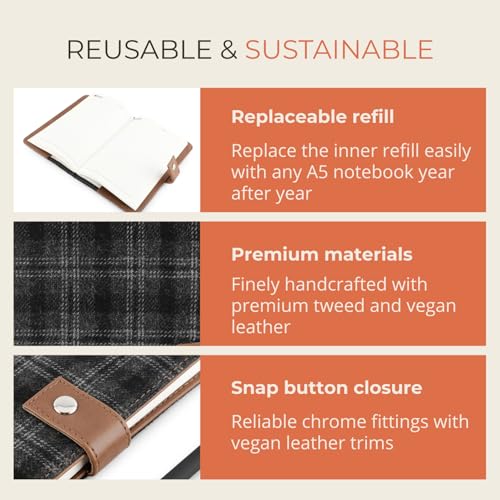 HAMELIN Notebook Diary 2026 | To Do List Journal | Undated Daily Planner & Organizer for Personal & Office Use | Ideal Gift for Men & Women | A5 | 200 Ruled Pages | 80 GSM | Slate Grey Twill - Image 3