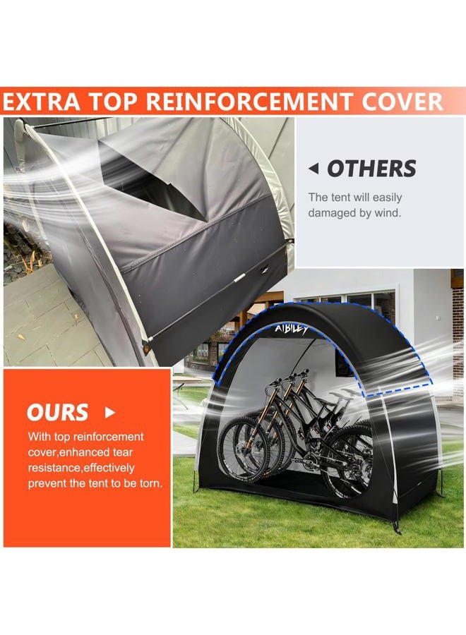 Aibiley Bike Storage Shed with Rain Cover,2X Sturdy 420D Polyester Cloth,Waterproof Outdoor Bicycle 2-3 Bikes Tent,Waterproof Zipper,Garden Tools,Toys,Backyard Mowers Shelter,8X Windproof Ropes - Image 4