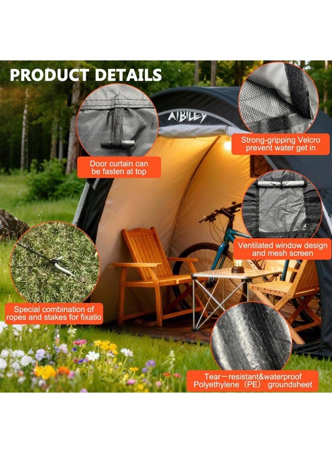 Aibiley Bike Storage Shed with Rain Cover,2X Sturdy 420D Polyester Cloth,Waterproof Outdoor Bicycle 2-3 Bikes Tent,Waterproof Zipper,Garden Tools,Toys,Backyard Mowers Shelter,8X Windproof Ropes - Image 5