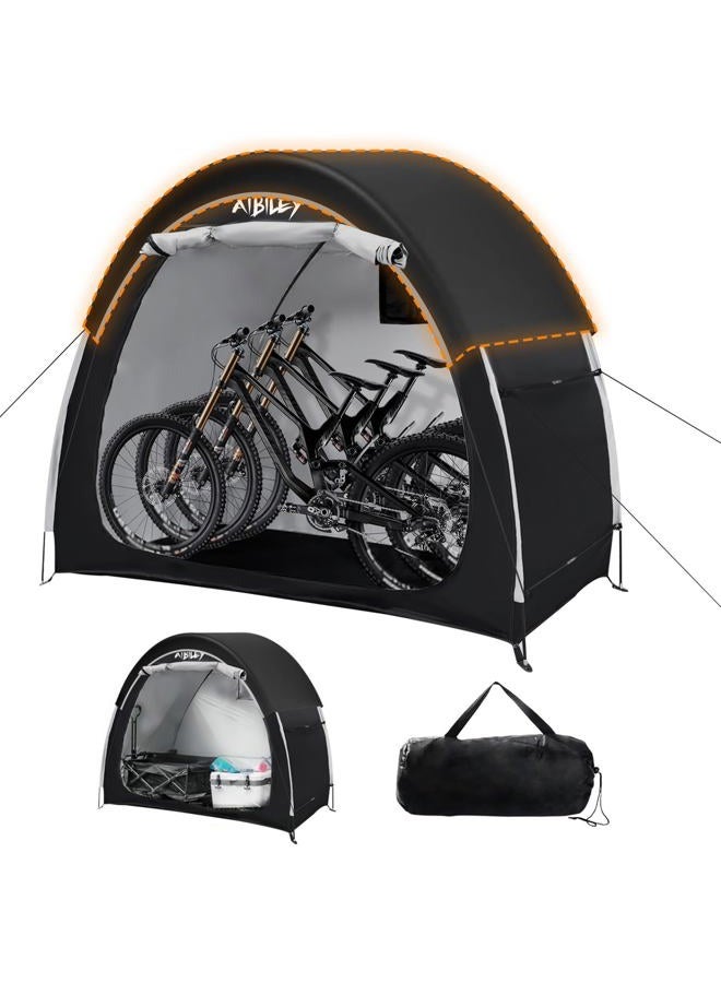 Aibiley Bike Storage Shed with Rain Cover,2X Sturdy 420D Polyester Cloth,Waterproof Outdoor Bicycle 2-3 Bikes Tent,Waterproof Zipper,Garden Tools,Toys,Backyard Mowers Shelter,8X Windproof Ropes - Image 1