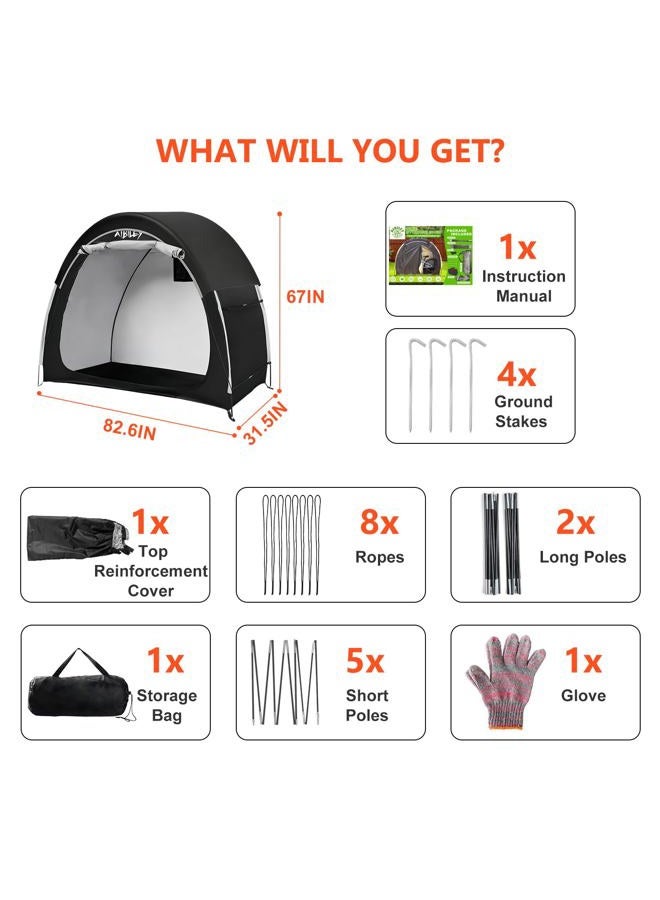 Aibiley Bike Storage Shed with Rain Cover,2X Sturdy 420D Polyester Cloth,Waterproof Outdoor Bicycle 2-3 Bikes Tent,Waterproof Zipper,Garden Tools,Toys,Backyard Mowers Shelter,8X Windproof Ropes - Image 2