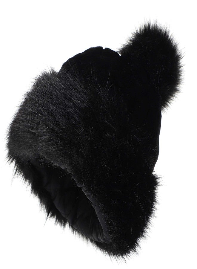 LA CARRIE Women's Faux Fur Hat Russian Cossack Pompom Cap for Winter Ski Snow(Black) - Image 1