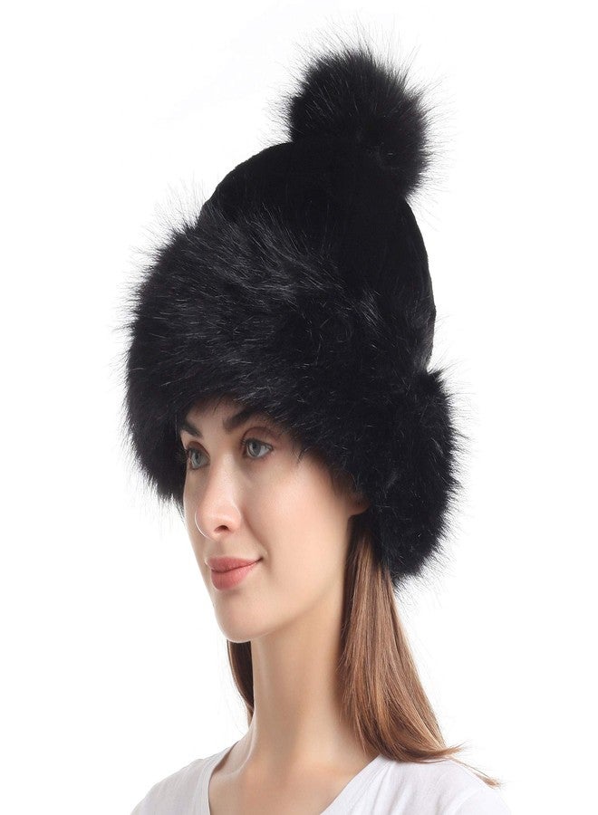 LA CARRIE Women's Faux Fur Hat Russian Cossack Pompom Cap for Winter Ski Snow(Black) - Image 2