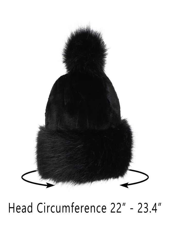 LA CARRIE Women's Faux Fur Hat Russian Cossack Pompom Cap for Winter Ski Snow(Black) - Image 4