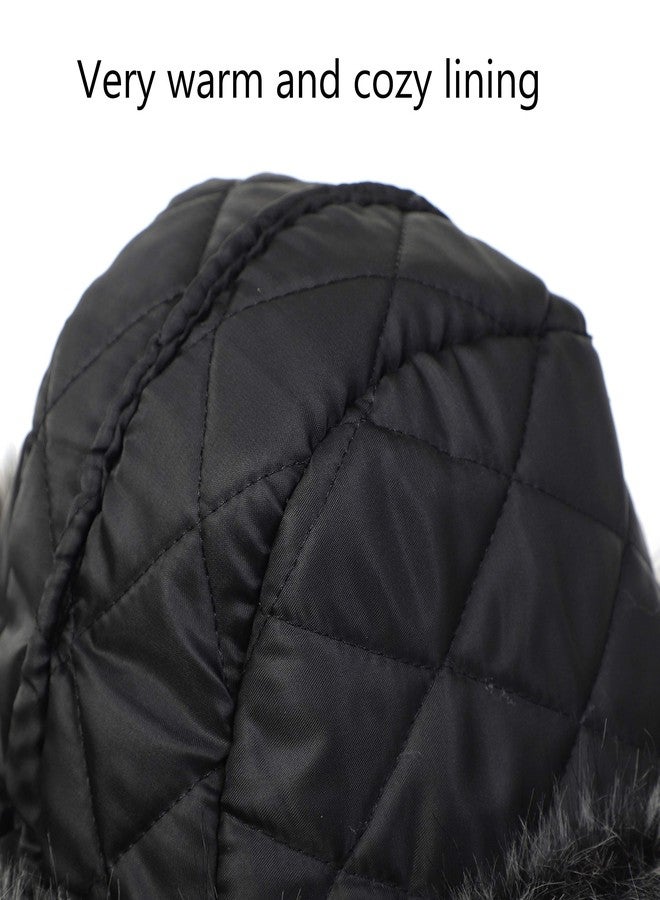 LA CARRIE Women's Faux Fur Hat Russian Cossack Pompom Cap for Winter Ski Snow(Black) - Image 5