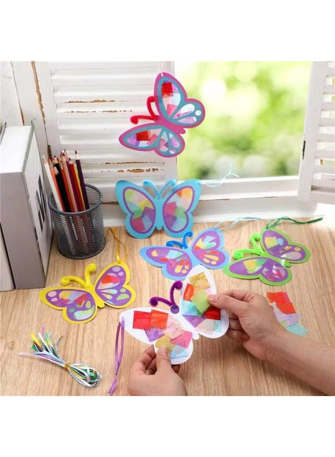 Motipuns طقم حرف الفراشة 24 قطعة ورق كرافت فراشة ورق أنسجة حرف DIY مجموعات ورق أنسجة على شكل فراشة بالجملة لفن الحرف اليدوية فن النوافذ زينة الربيع هدايا مميزة - Image 3