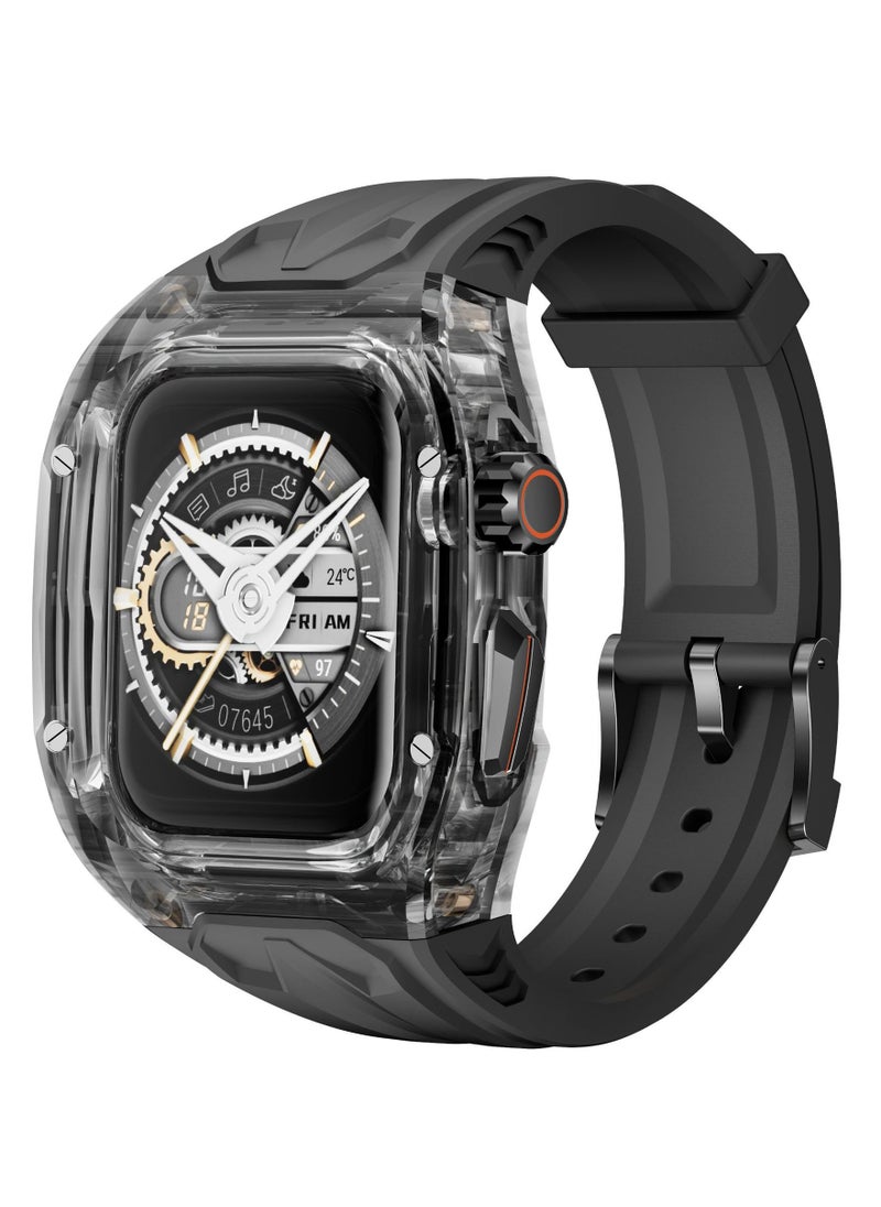 CoomBe - TPU Full Protector Sport Watch Strap/Watchband for Apple iWatch Series 8/9/7/6/5/4/SE 44/45mm Black - Image 1