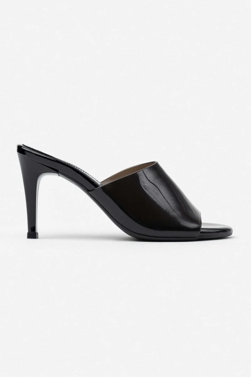 نيشانتاشي شوز Morris Black Transparent Band Detailed Women's High Heel Slippers