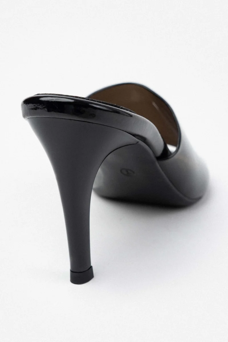 نيشانتاشي شوز Morris Black Transparent Band Detailed Women's High Heel Slippers