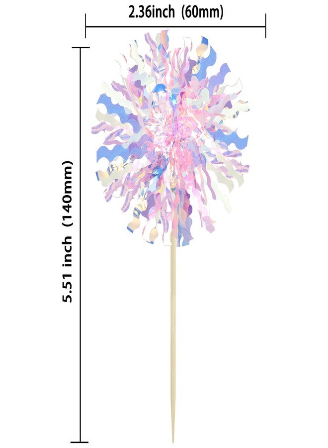 Ephlyn 30Pcs Foil Firework Cupcake Toppers Firework Cake Toppers Tinsel Flower Drink Stirrers Cocktail Food Fruit Toothpicks for Valentine's Day Party Decorations Pink - Image 2