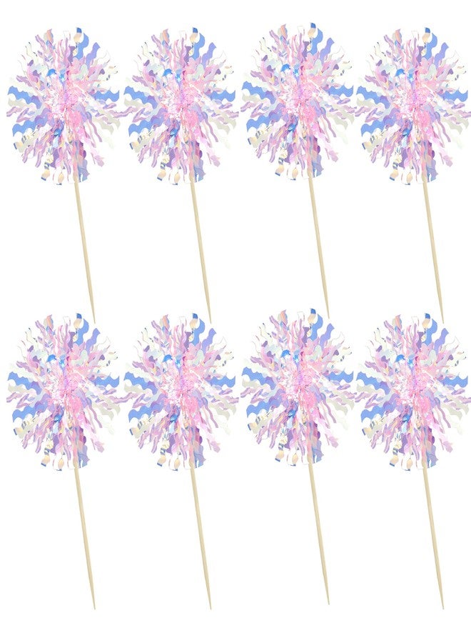 Ephlyn 30Pcs Foil Firework Cupcake Toppers Firework Cake Toppers Tinsel Flower Drink Stirrers Cocktail Food Fruit Toothpicks for Valentine's Day Party Decorations Pink - Image 3