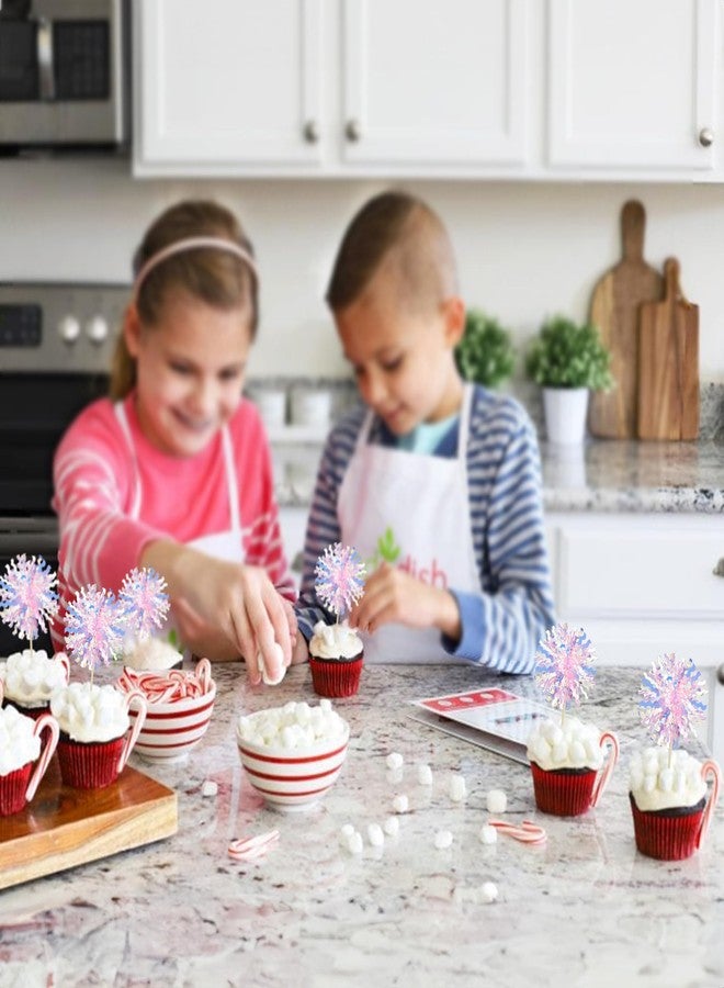 Ephlyn 30Pcs Foil Firework Cupcake Toppers Firework Cake Toppers Tinsel Flower Drink Stirrers Cocktail Food Fruit Toothpicks for Valentine's Day Party Decorations Pink - Image 5