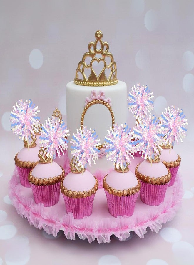 Ephlyn 30Pcs Foil Firework Cupcake Toppers Firework Cake Toppers Tinsel Flower Drink Stirrers Cocktail Food Fruit Toothpicks for Valentine's Day Party Decorations Pink - Image 4