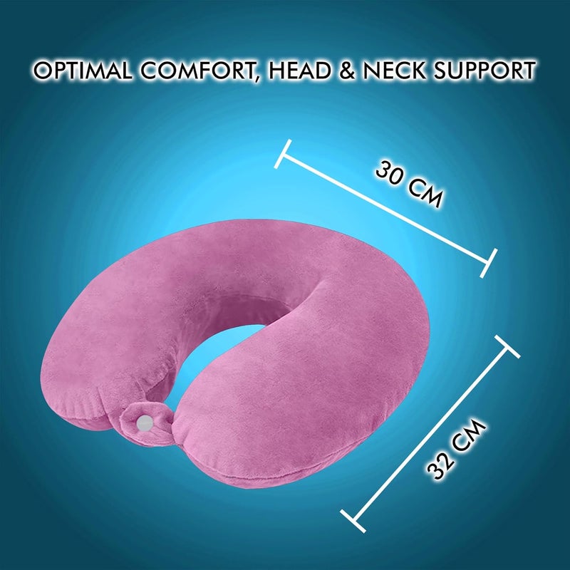 GREELI U Shaped Neck Pillow Soft Fiber Filled Travel Cushion with Snap Button, Comfortable Fabric, Neck Support for Flight, Bus, Car, Neck Pillow for Pain Relief (Pink with Eye Mask) - Image 3