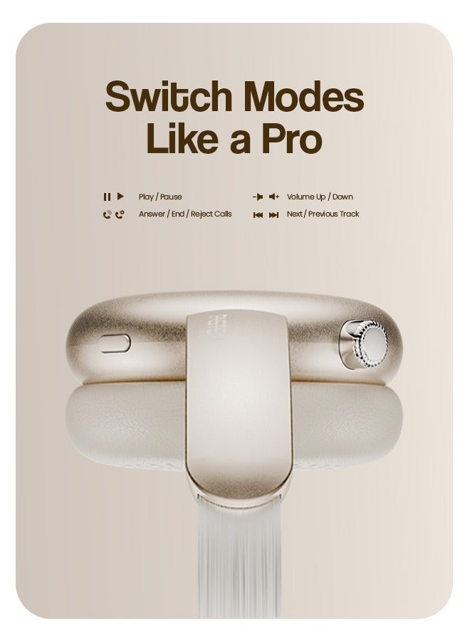 Faster S7 Soluna Wireless Headphones- 5.4 Bluetooth Headset 30H Playtime ANC OverEar Headphones- LED Indicator Light Voice Assistant Calls Game & Music Type-C Fast Charging Lightweight IOS & Android- Wireless Headset Deep Bass Premium Finish Soft Leather Earpads - Starlight - Image 3