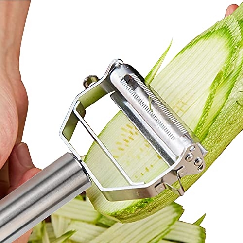 Harions Stainless Steel 2 in 1 Julienne Vegetable Peeler Cutter for Potato Cucumber Carrot Multi-Function Fruit Shredder Slicer Double Planing (Silver, 18 x 8.2 x 2.4 cm) - Image 3