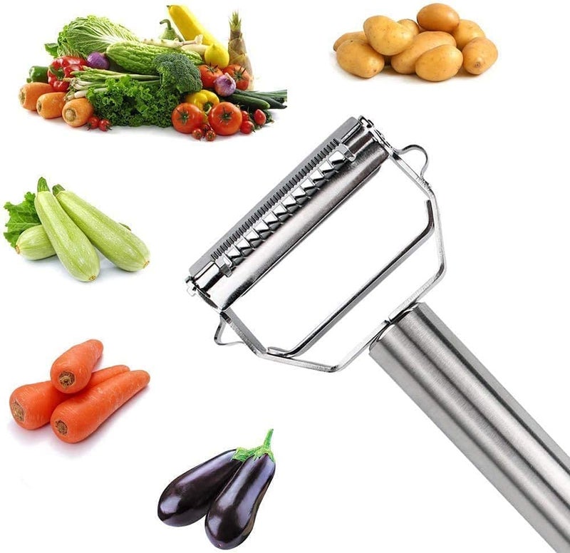 Harions Stainless Steel 2 in 1 Julienne Vegetable Peeler Cutter for Potato Cucumber Carrot Multi-Function Fruit Shredder Slicer Double Planing (Silver, 18 x 8.2 x 2.4 cm) - Image 5