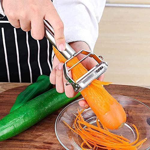 Harions Stainless Steel 2 in 1 Julienne Vegetable Peeler Cutter for Potato Cucumber Carrot Multi-Function Fruit Shredder Slicer Double Planing (Silver, 18 x 8.2 x 2.4 cm) - Image 2