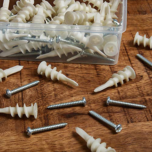 KURUI #8 Self Drilling Drywall Anchors with Screws Kit, Heavy Duty Dry Wall Anchors for Hanging Sheetrock, 50 Self-Tapping Plastic Drywall Hangers 50 Sheet Rock Screws, 100PCs Mounting Hardware -75LB - Image 4