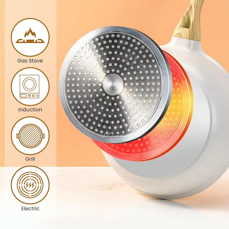 Home Essentials Non Stick Maifan Frying Pan with Lid - Egg Fry Pan | Induction Base | 5 Layer Non Stick Cookware | Medical Stone | Dishwasher Safe (24CM, 2L, Maifan Stone Pan) - Image 4