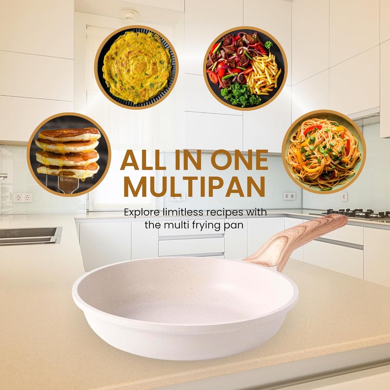 Home Essentials Non Stick Maifan Frying Pan with Lid - Egg Fry Pan | Induction Base | 5 Layer Non Stick Cookware | Medical Stone | Dishwasher Safe (24CM, 2L, Maifan Stone Pan) - Image 2