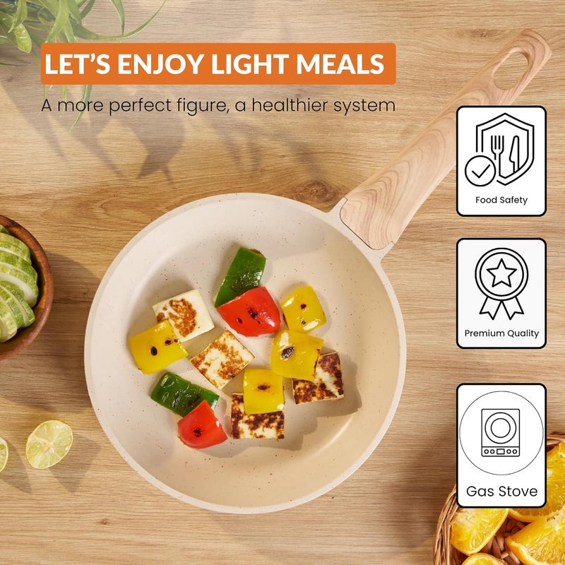 Home Essentials Non Stick Maifan Frying Pan with Lid - Egg Fry Pan | Induction Base | 5 Layer Non Stick Cookware | Medical Stone | Dishwasher Safe (24CM, 2L, Maifan Stone Pan) - Image 3