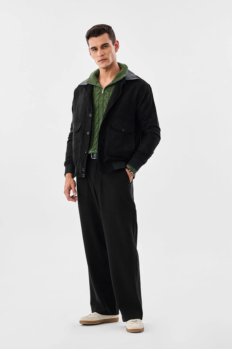 SNITCH Black Solid Long Sleeve Regular Fit Jacket