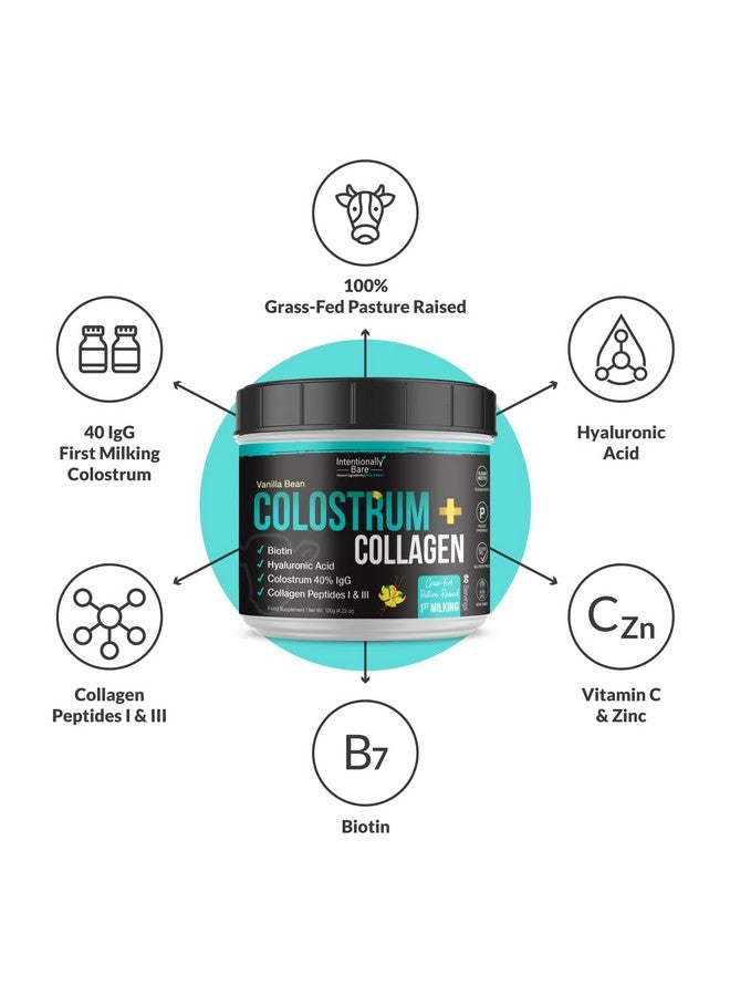 Intentionally Bare Colostrum and Collagen Powder - Colostrum Supplement with Biotin & Collagen Peptides - Colostrum Powder for Skin, Joint & Gut Health - Vanilla Bean Collagen Supplements 60 Servings - Image 4