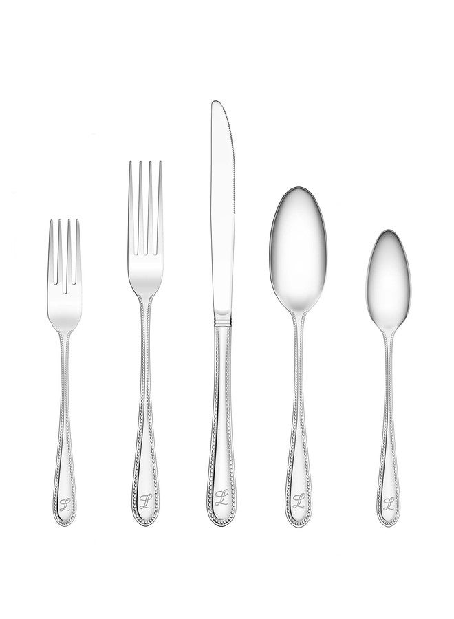 RiverRidge Monogrammed Beaded Flatware Set - L - 46-Piece Silverware with Custom Letter Stamp, 18/0 Stainless Steel Utensils Set for Daily Use & Special Occasions - Dishwasher Safe, Versatile Design - Image 1