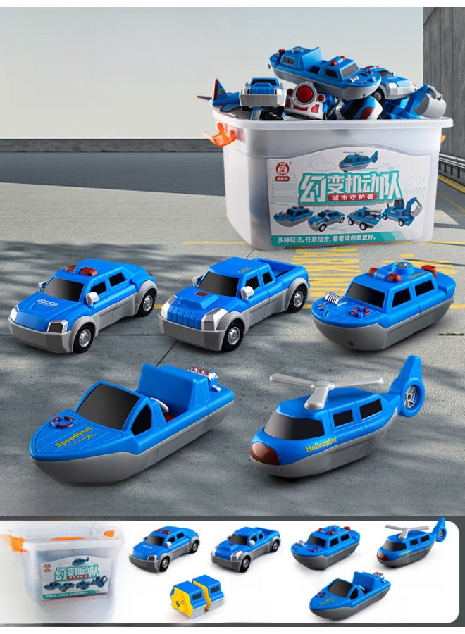 Children's Magnetic Building Blocks Stitching Toys Educational Boys Assembled Deformation Car Magnet King Kong Robot Baby Gift-Color:Variable Magnetic Sea, Land And Air Mecha 14-grain Barrel - Image 1
