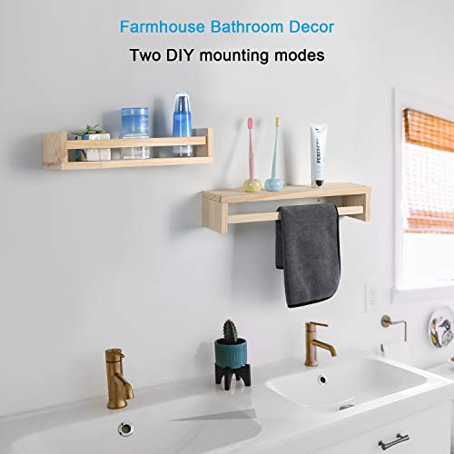 JORIKCHUO Nursery Book Shelves, Set of 2 Wood Floating Book Shelves for Kids Room, Kitchen Spice Rack, or Rustic Wall Mounted Shelves for Farmhouse Bathroom Décor (Natural Wood) - Image 5